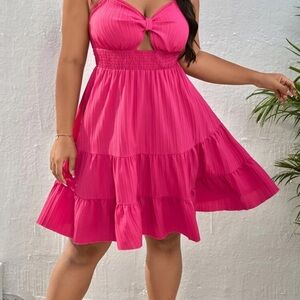 SHEIN Pink Cut Out Ruffled Halter Sundress